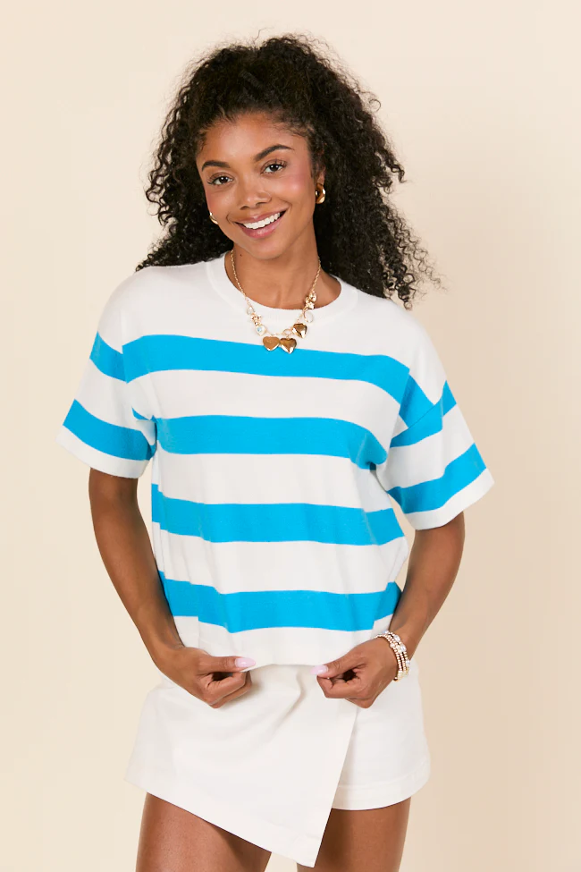 Hailey Blue and White Stripe T-Shirt Sweater - Terpint