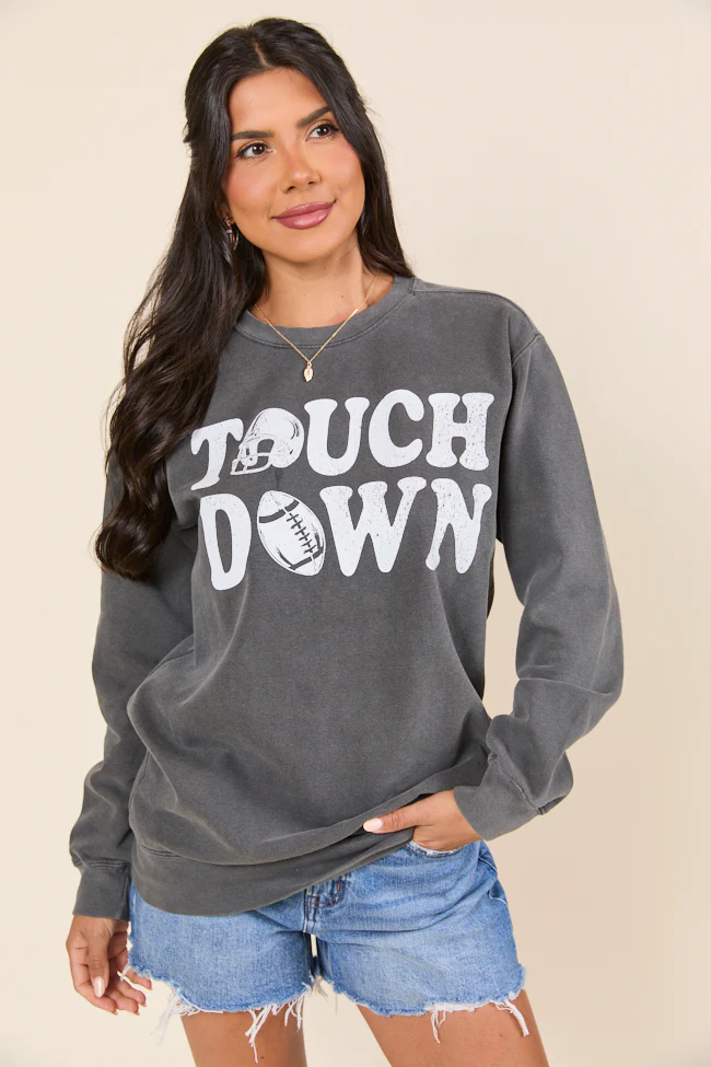 Touchdown Printed Dark Grey Graphic Sweatshirt - Terpint
