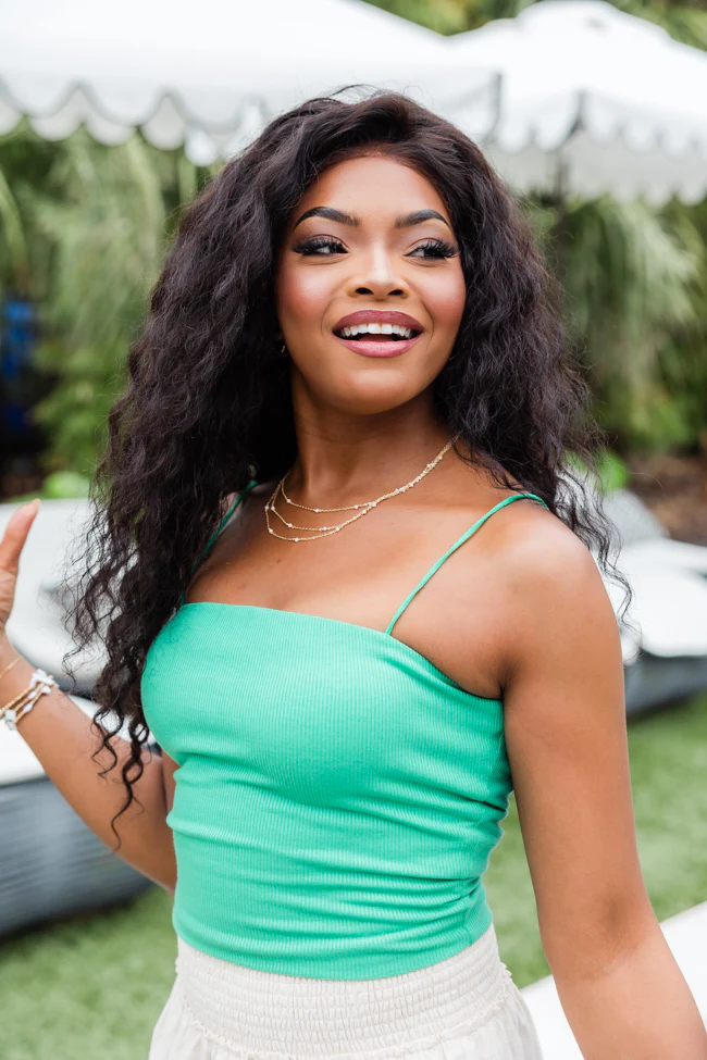 Behind The Times Green Ribbed Square Neck Brami Tank FINAL SALE - Terpint
