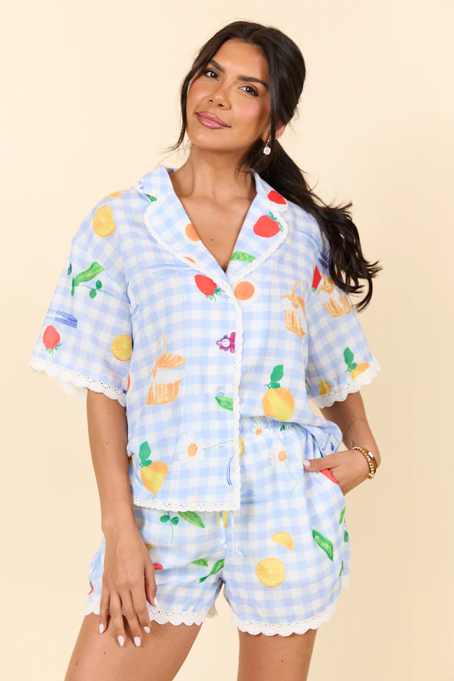 Picnic After Dark Blue Pajama Set DOORBUSTER - Terpint