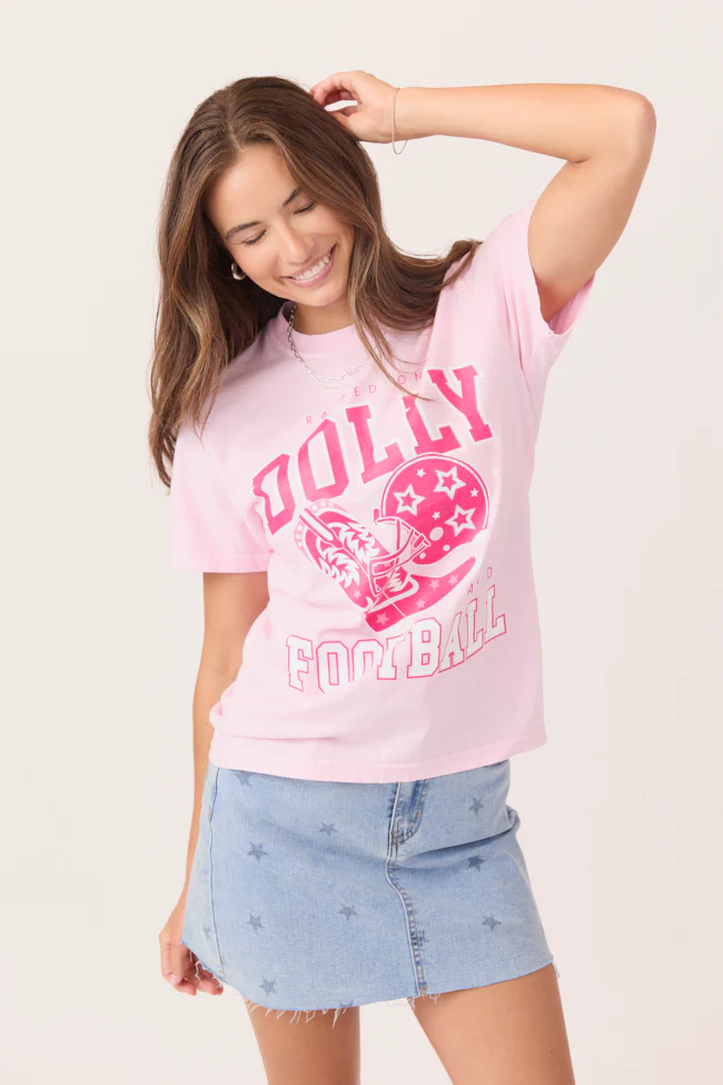 Raised On Dolly And Football Light Pink Graphic Tee - Terpint