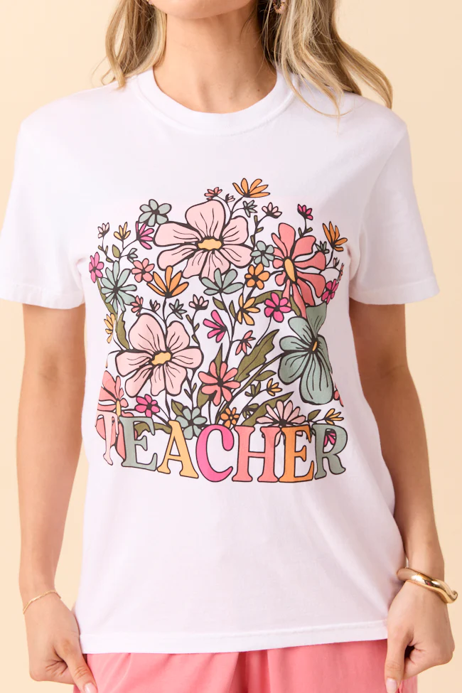Teacher Florals White Graphic Tee - Terpint
