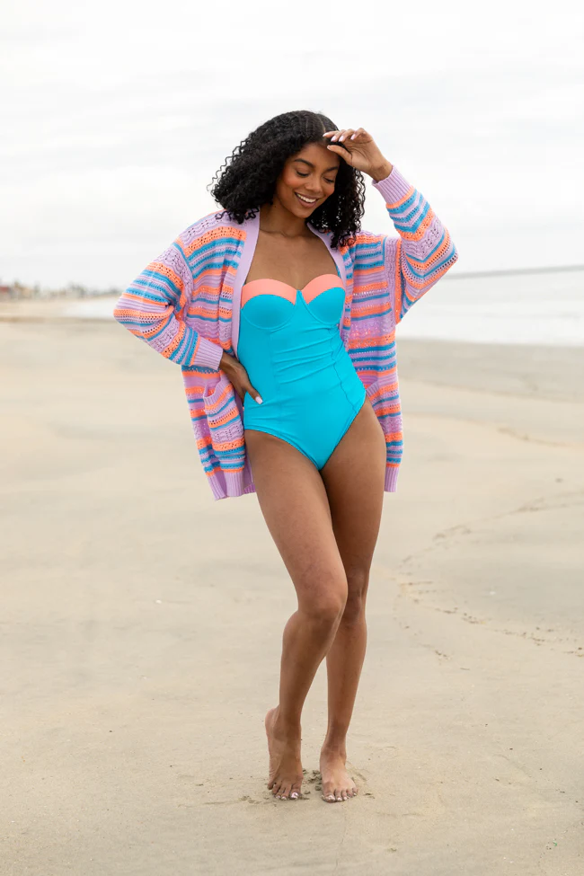 Pass On By Purple Multi Striped Open Knit Cardigan FINAL SALE - Terpint