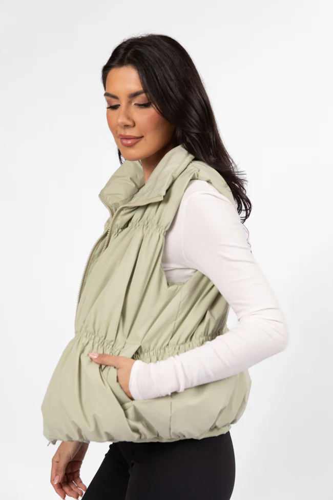 Mountain High Sage Ruched Puffer Vest FINAL SALE - Terpint