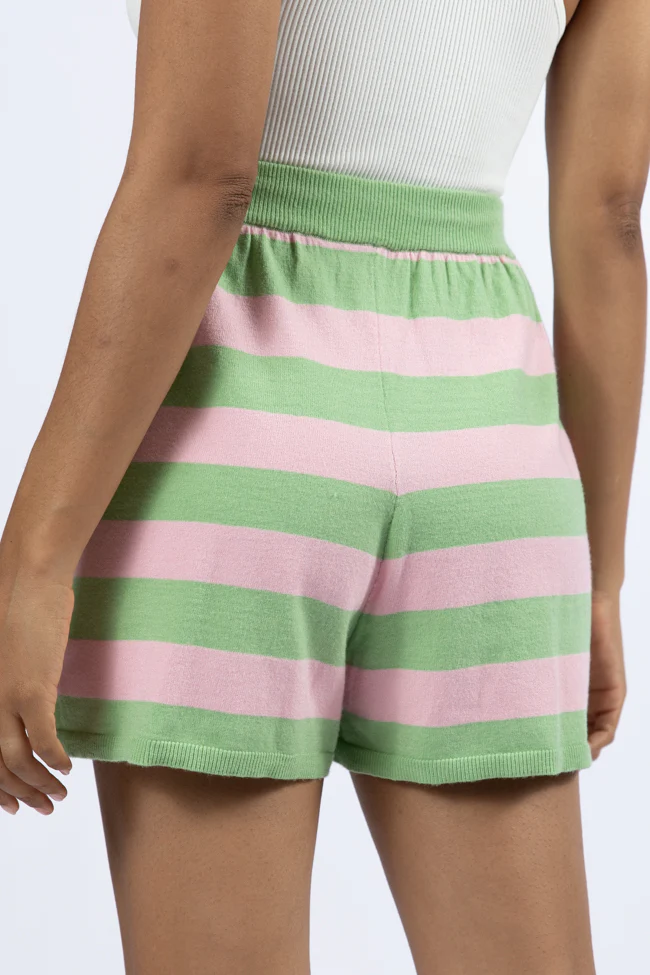 Pulling Heartstrings Green and Pink Striped Knit Shorts FINAL SALE - Terpint