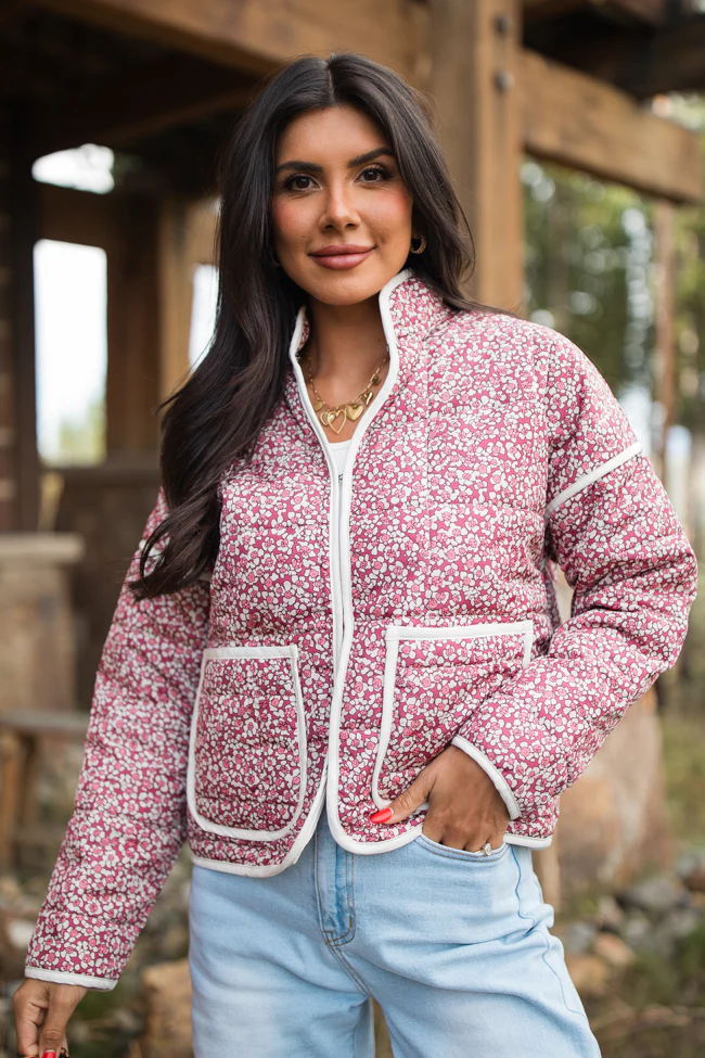 Set Me Free Berry Floral Quilted Jacket FINAL SALE - Terpint