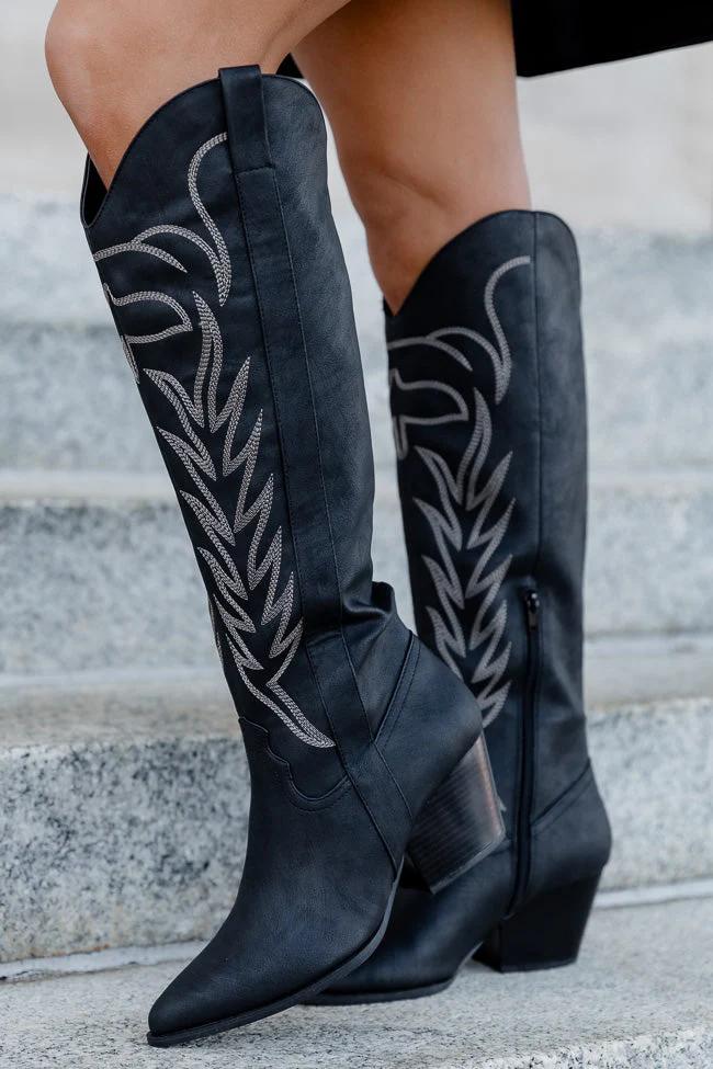 Shania Black Cowboy Boots With Contrast Stitching SALE - Terpint