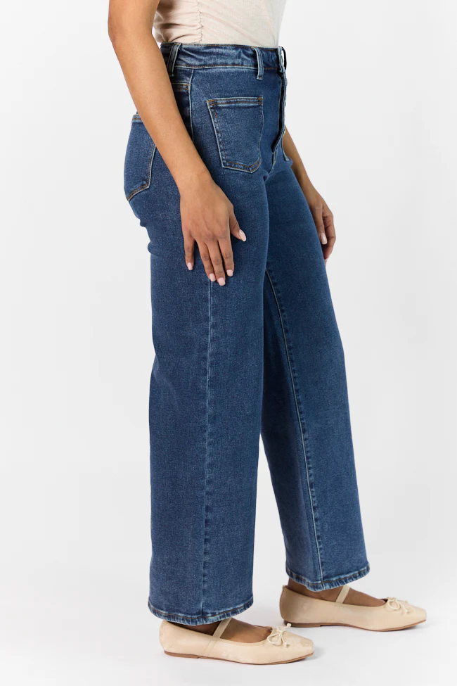 Sutton Dark Wash Wide Leg Patch Pocket Jeans DOORBUSTER - Terpint