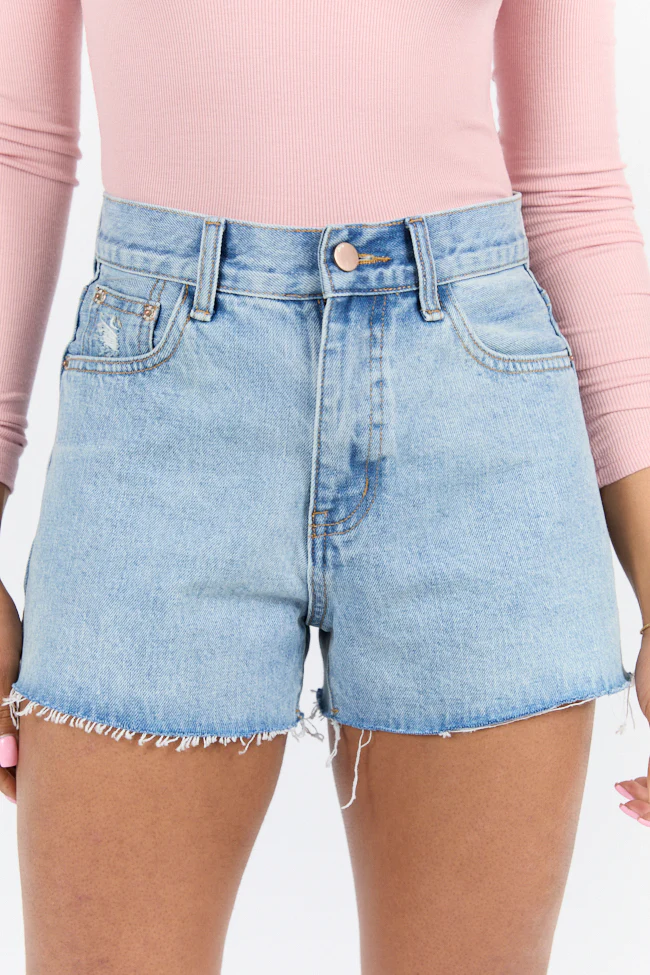 Give It A Go Light Wash Raw Hem Denim Shorts DOORBUSTER - Terpint