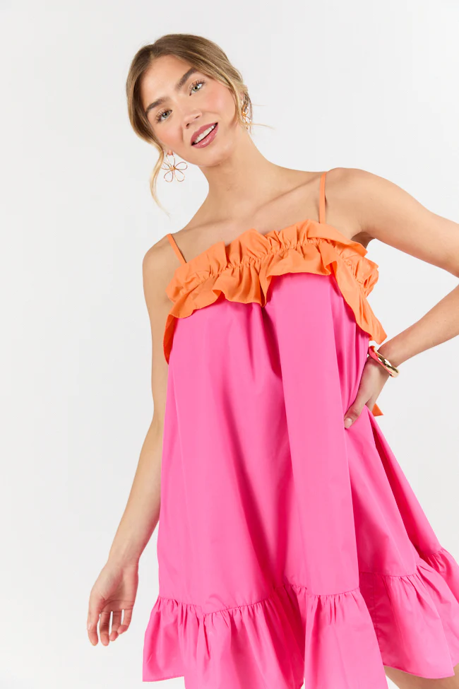 Quick Updates Pink and Orange Ruffle Detail Two Tone Mini Dress FINAL SALE - Terpint