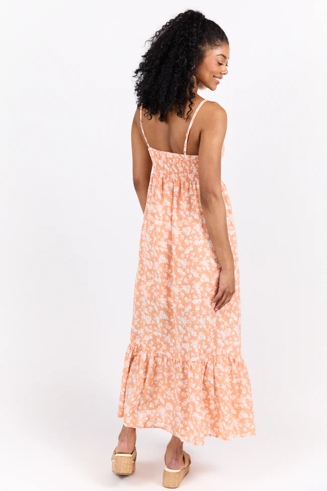 Blooming Beauty Orange Ditsy Floral Midi Dress FINAL SALE - Terpint