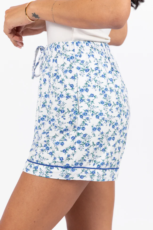 Under The Stars Blue Floral Pajama Shorts FINAL SALE - Terpint
