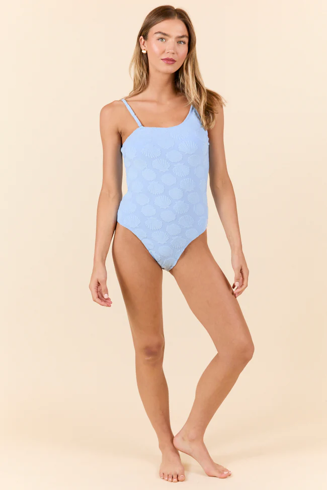 Sally Sells Shells Blue Terry Cloth One Shoulder Swimsuit FINAL SALE - Terpint
