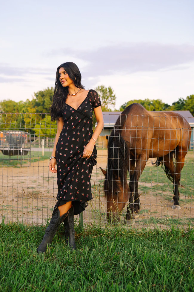 Adelyn Black Floral Maxi Dress SALE - Terpint