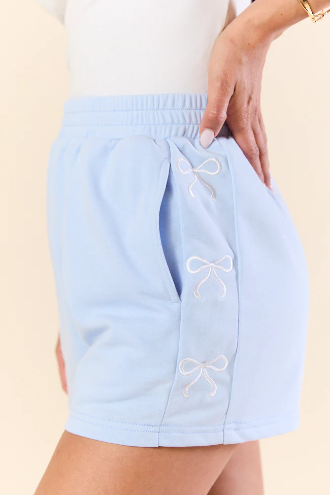 Just Imagine It Light Blue Bow Knit Shorts - Terpint