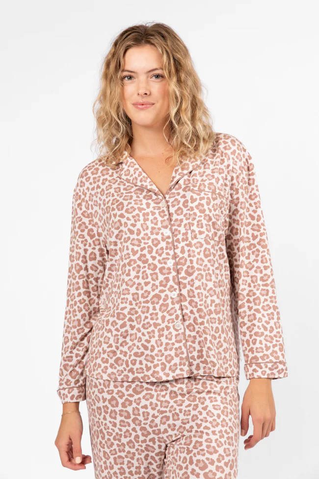 Under The Stars Neutral Leopard Pajama Top FINAL SALE - Terpint