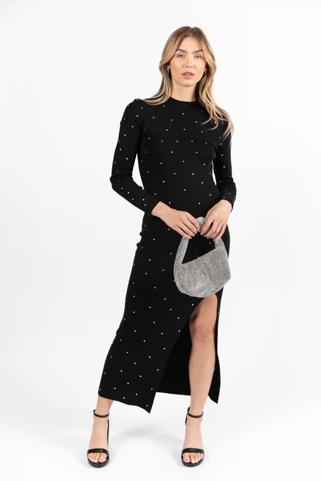 The Art Of Happiness Black Embellished Detail Knit Maxi Dress  FINAL SALE - Terpint