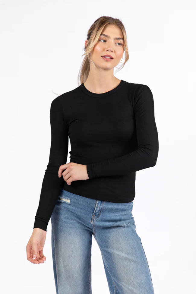 Make Your Choice Black Ribbed Long Sleeve Tee FINAL SALE - Terpint