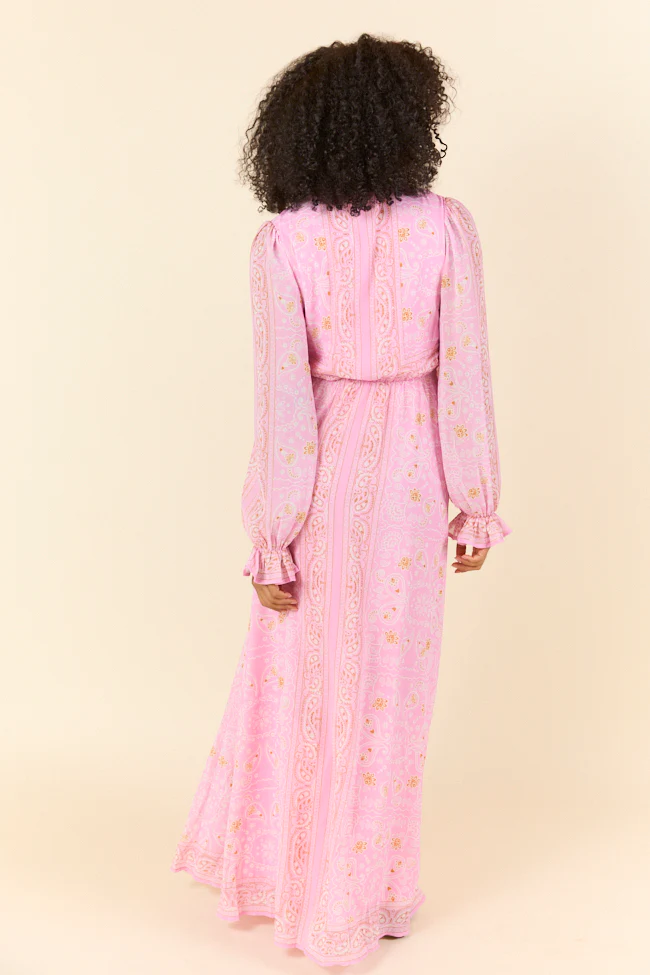 Rustic Rose Pink Bandana Print Maxi Dress FINAL SALE - Terpint
