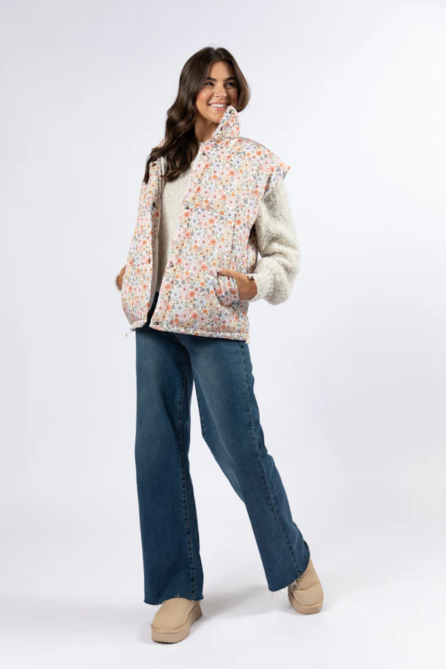 Cool Down Multi Floral Printed Puffer Vest FINAL SALE - Terpint