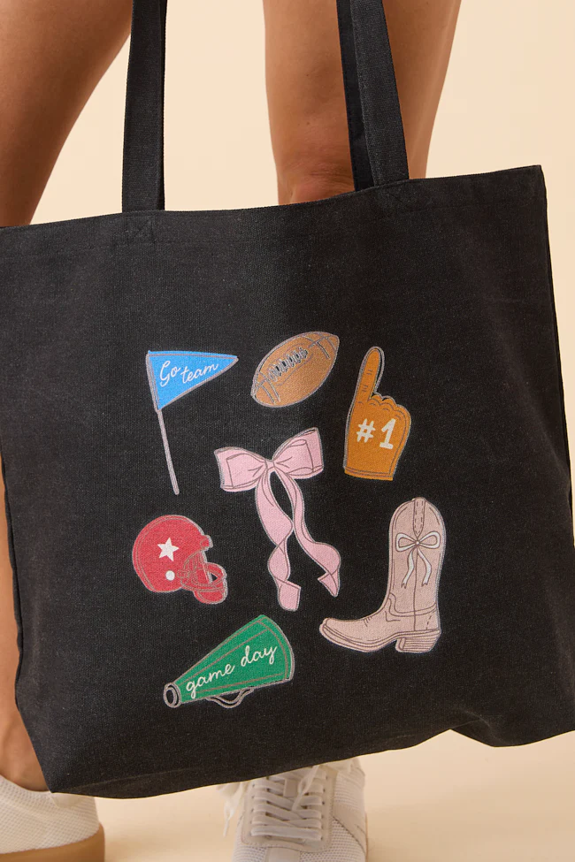 Saturday Tailgate Club Washed Black Graphic Tote Bag - Terpint