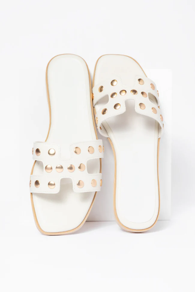Hallie White Studded H Sandals FINAL SALE - Terpint