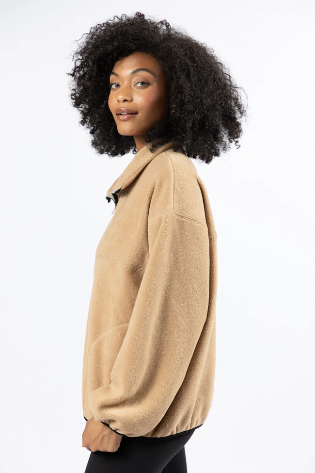 Outside The Box Beige Contrast Trim Fleece Pullover FINAL SALE - Terpint