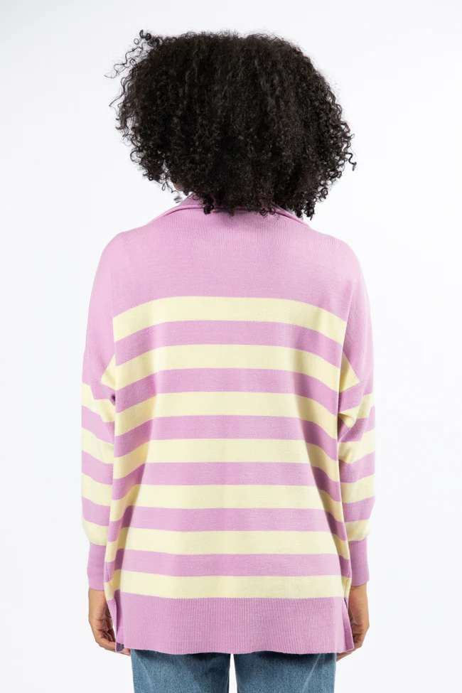 Pulling Heartstrings Purple And Yellow Striped Quarter Zip Pullover FINAL SALE - Terpint