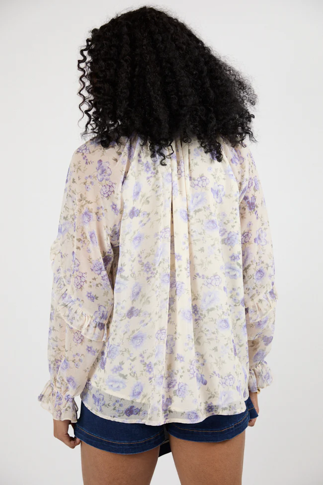 All I Want Purple Multi Oversized Ruffle Detail Popover Floral Blouse FINAL SALE - Terpint