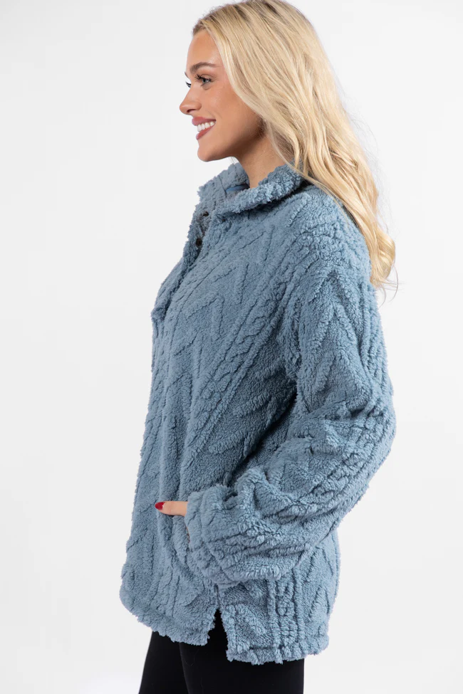 Take The Leap Blue Cable Detail Sherpa Pullover FINAL SALE - Terpint
