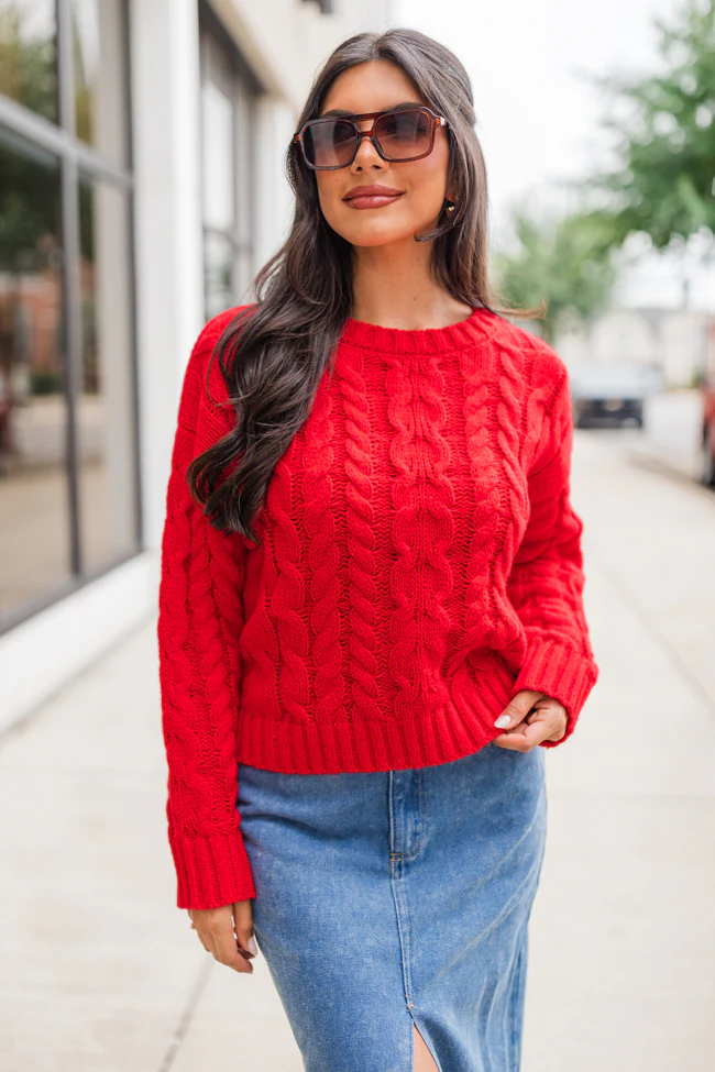 A Cozy Place Red Cable Knit Crew Neck Sweater FINAL SALE - Terpint