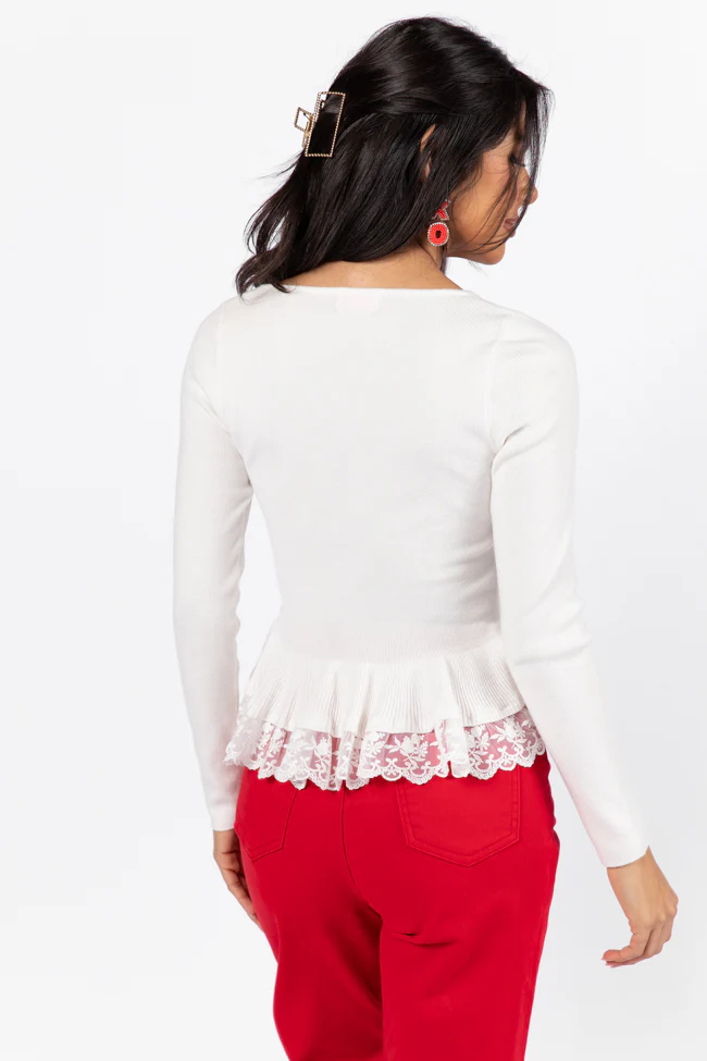 Choose Me Ivory Lace Trim Square Neck Sweater FINAL SALE - Terpint