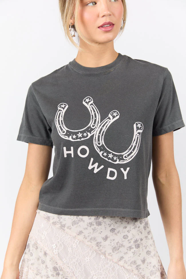 Howdy Horseshoes Dark Grey Boxy Graphic Tee - Terpint