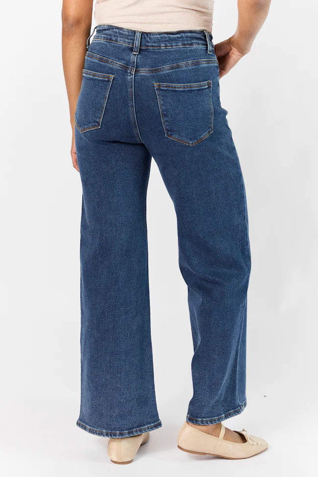 Sutton Dark Wash Wide Leg Patch Pocket Jeans DOORBUSTER - Terpint