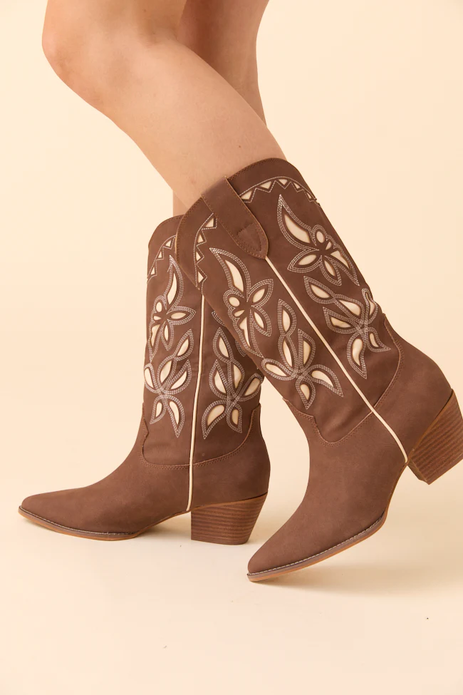Zinnia Brown Cutout Cowboy Boots - Terpint