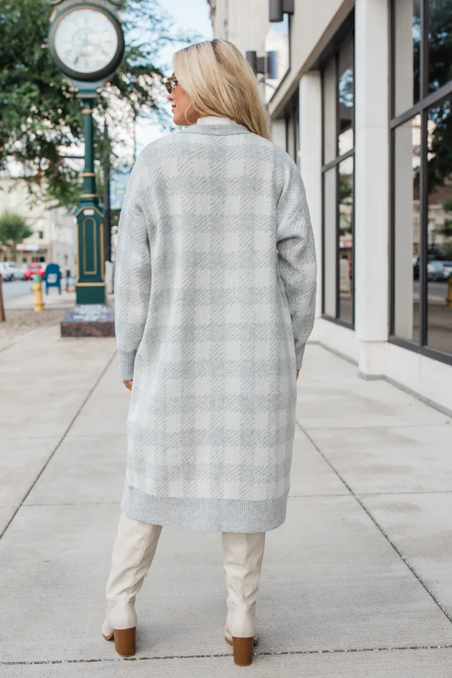 Be The First Grey Plaid Long Cardigan FINAL SALE - Terpint