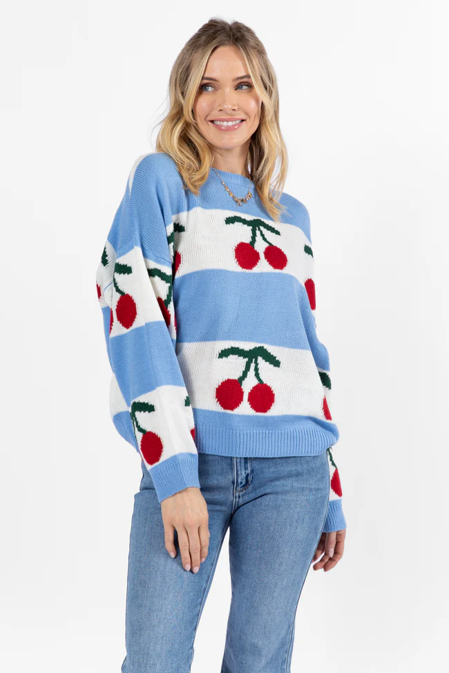 The Cherry On Top Blue Sweater FINAL SALE - Terpint
