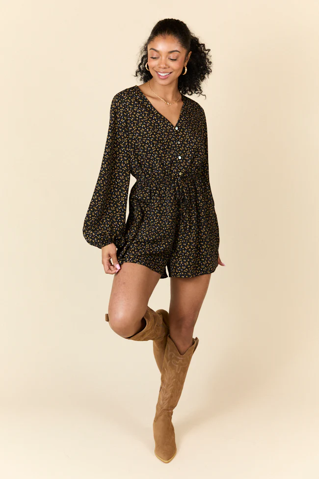Love Over Fear Black Ditsy Floral Romper DOORBUSTER - Terpint