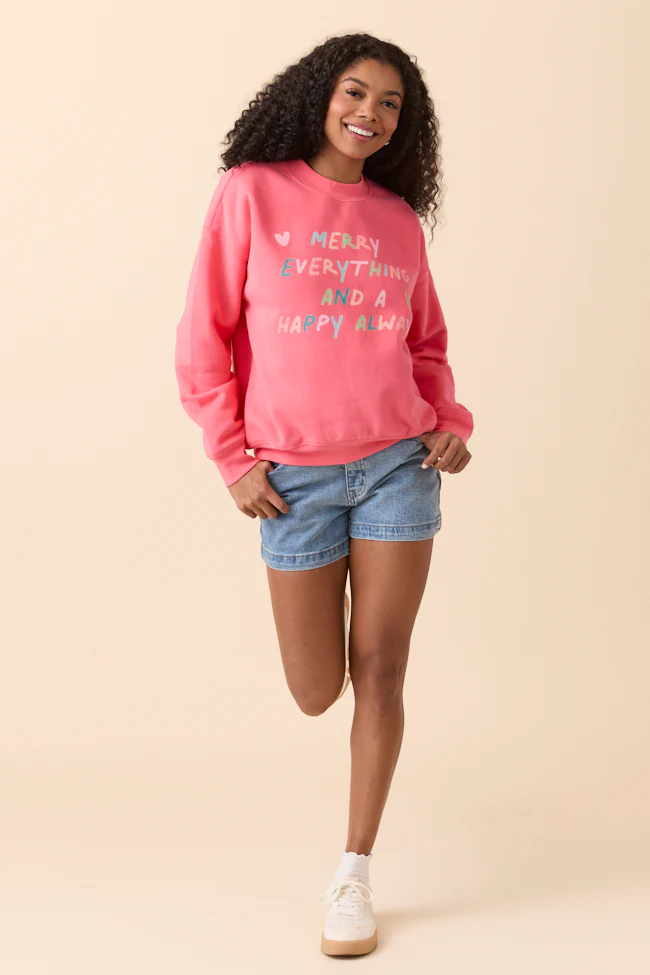 Merry Everything Light Red Graphic Sweatshirt - Terpint