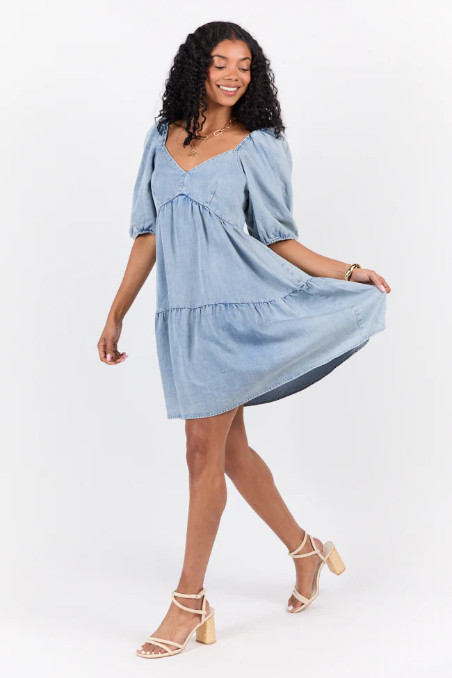 Believe Me Chambray V-neck Mini Dress DOORBUSTER - Terpint