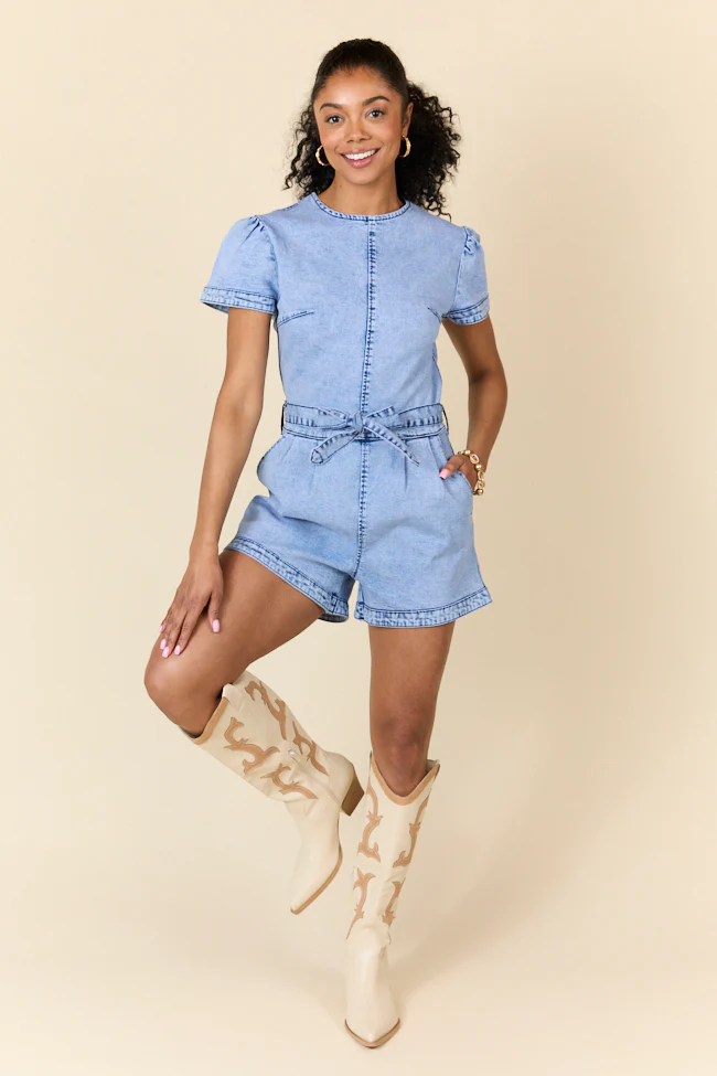 When's Intermission Denim Short Sleeve Romper DOORBUSTER - Terpint