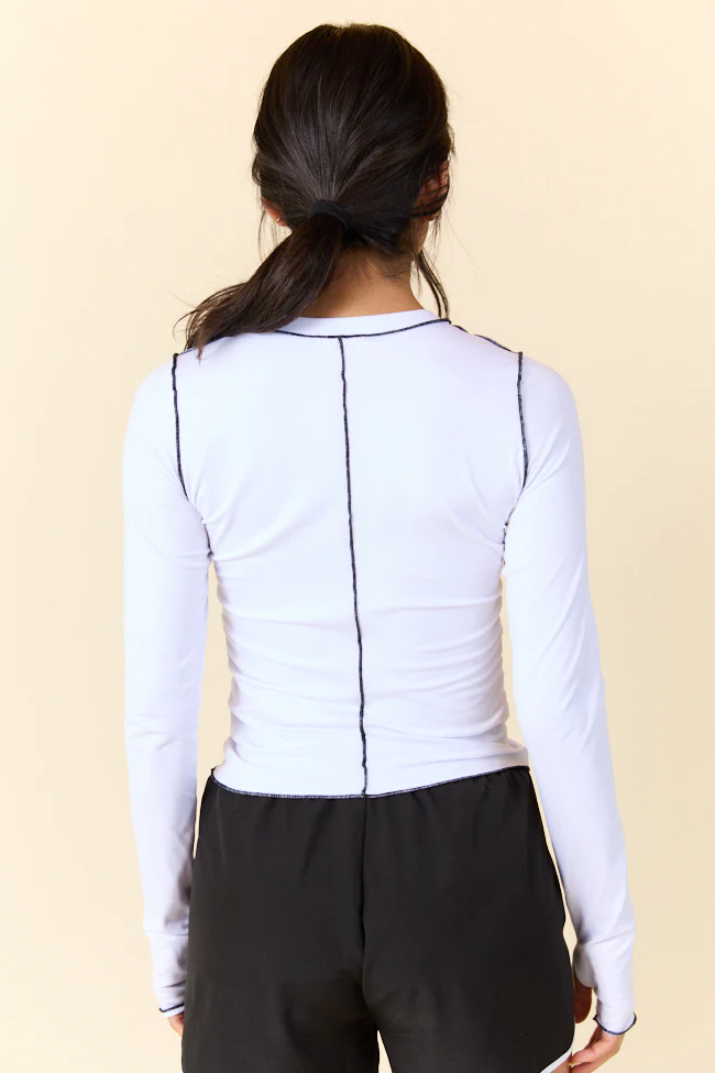 Over Under White Ruched Seamline Active Long Sleeve Top FINAL SALE - Terpint