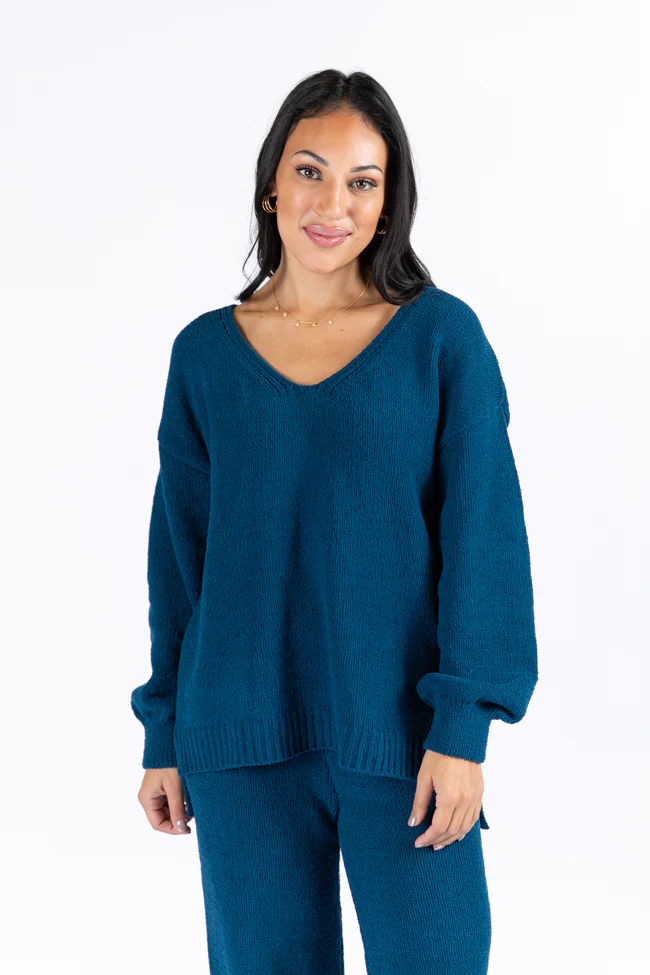 Cozy For Keeps Navy V-Neck Sweater FINAL SALE - Terpint
