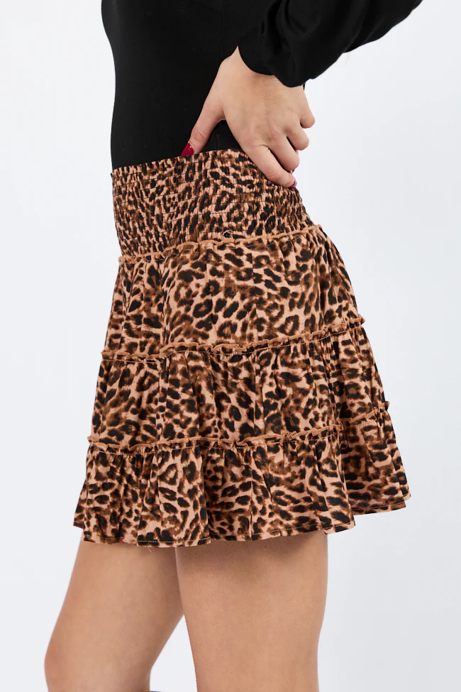 Through The Garden Brown Leopard Mini Skort DOORBUSTER - Terpint