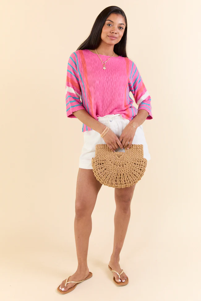 Swept Away Pink Striped Sleeve Sweater - Terpint