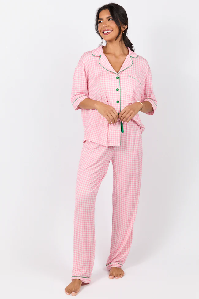 Good To Get Away Pink Gingham Pajama Pants SALE - Terpint