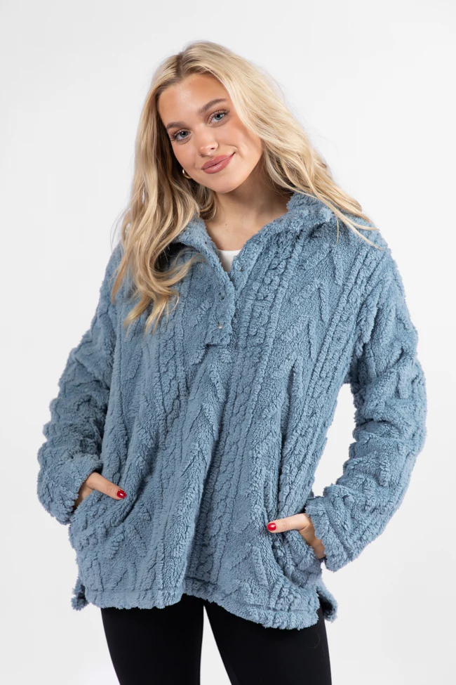 Take The Leap Blue Cable Detail Sherpa Pullover FINAL SALE - Terpint