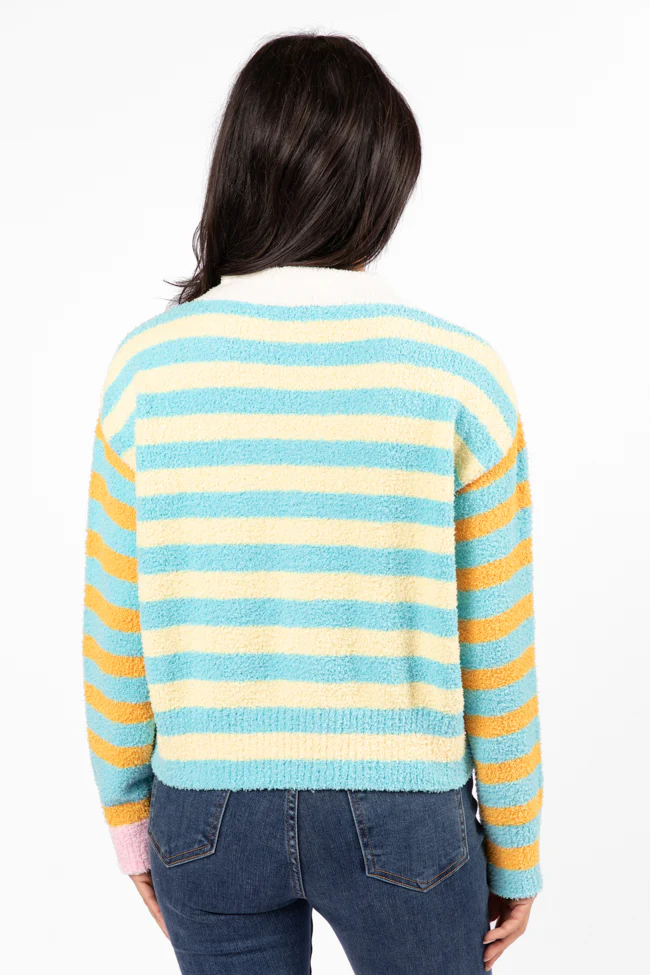 Check It Out Yellow, Blue, and Pink Fuzzy Cardigan DOORBUSTER - Terpint