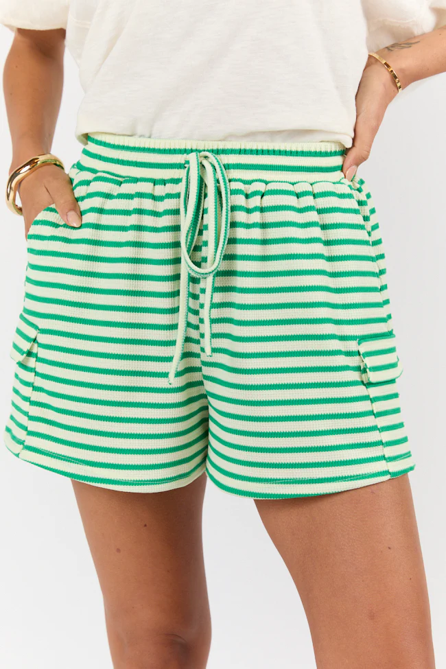 I Belong Green Striped Ribbed Knit Shorts - Terpint