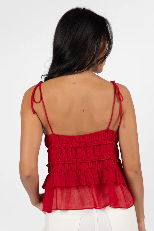 Promise To Another Red Rosette Tie Sleeve Tank FINAL SALE - Terpint
